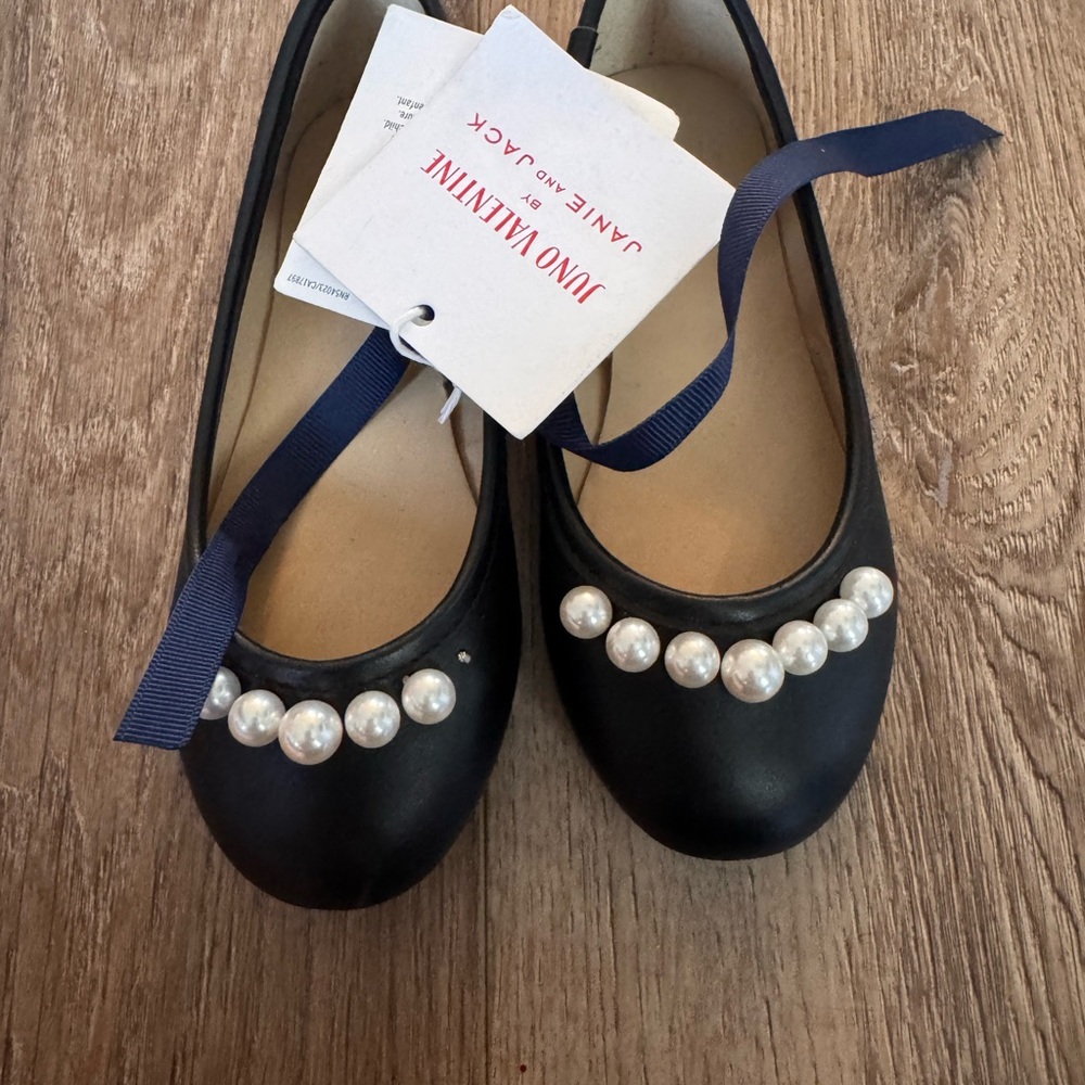 Janie and Jack Navy Kids Shoes with Pearl Accents